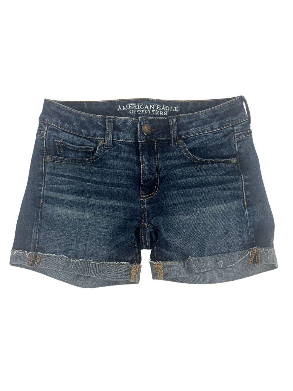 American Eagle Outfitters Womens Midi Denim Shorts Size 2 Stretch Dark Wash